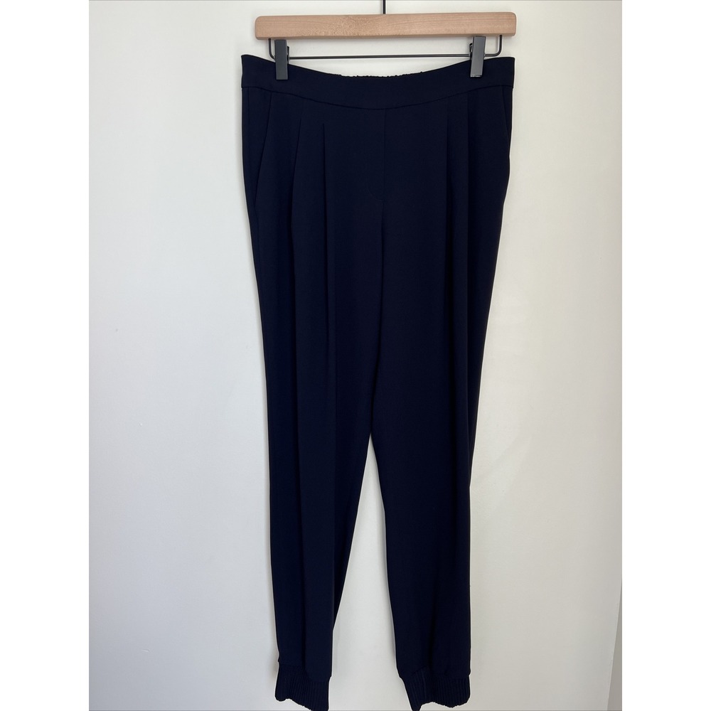 Babaton Japanese Jogger Pants Size 6 Blue Tapered Leg High Waisted Pleated Crepe